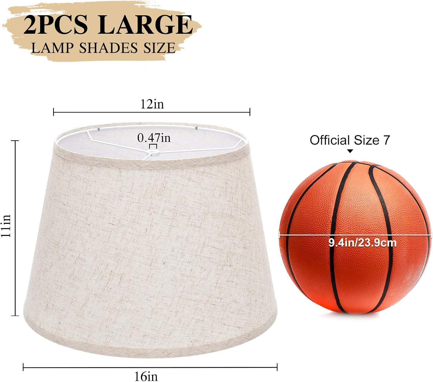 Large Drum Lamp Shades Set of 2, 12"Top x 16"Bottom x 11"High, Beige Lampshades for Table Lamps Floor Lamps, Natural Linen Replacement Lamp Shades, Spider, Harp Holders Included, Easy Assembly - Image 2