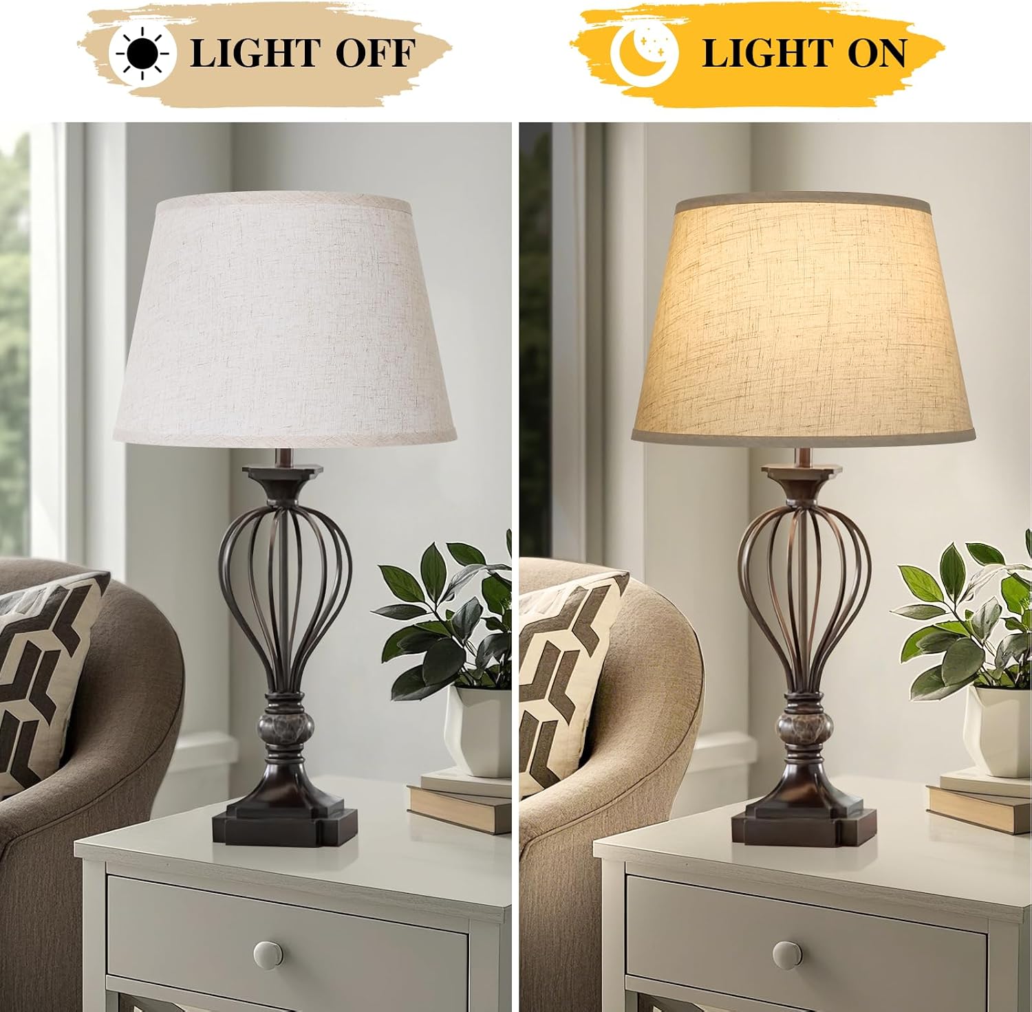 Large Drum Lamp Shades Set of 2, 12"Top x 16"Bottom x 11"High, Beige Lampshades for Table Lamps Floor Lamps, Natural Linen Replacement Lamp Shades, Spider, Harp Holders Included, Easy Assembly - Image 4
