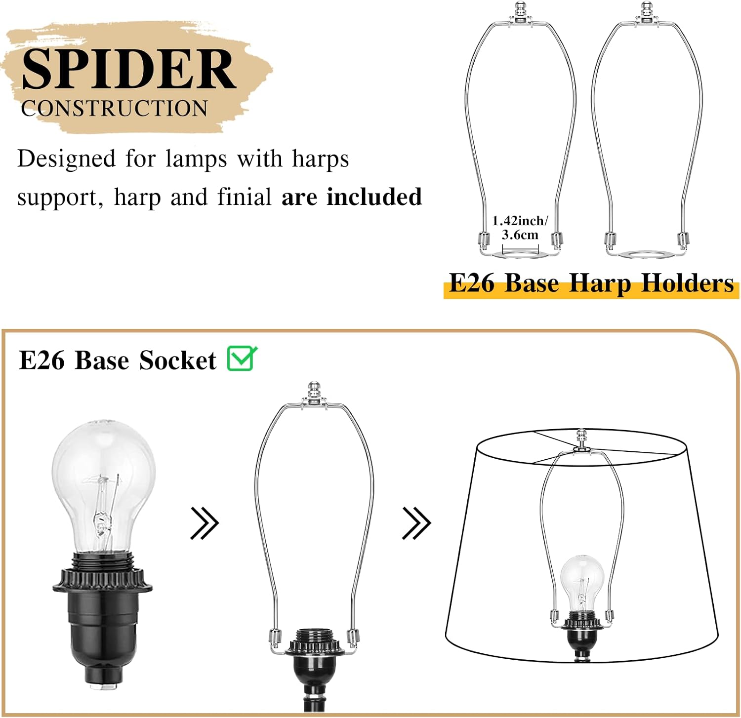 Large Drum Lamp Shades Set of 2, 12"Top x 16"Bottom x 11"High, Beige Lampshades for Table Lamps Floor Lamps, Natural Linen Replacement Lamp Shades, Spider, Harp Holders Included, Easy Assembly - Image 5