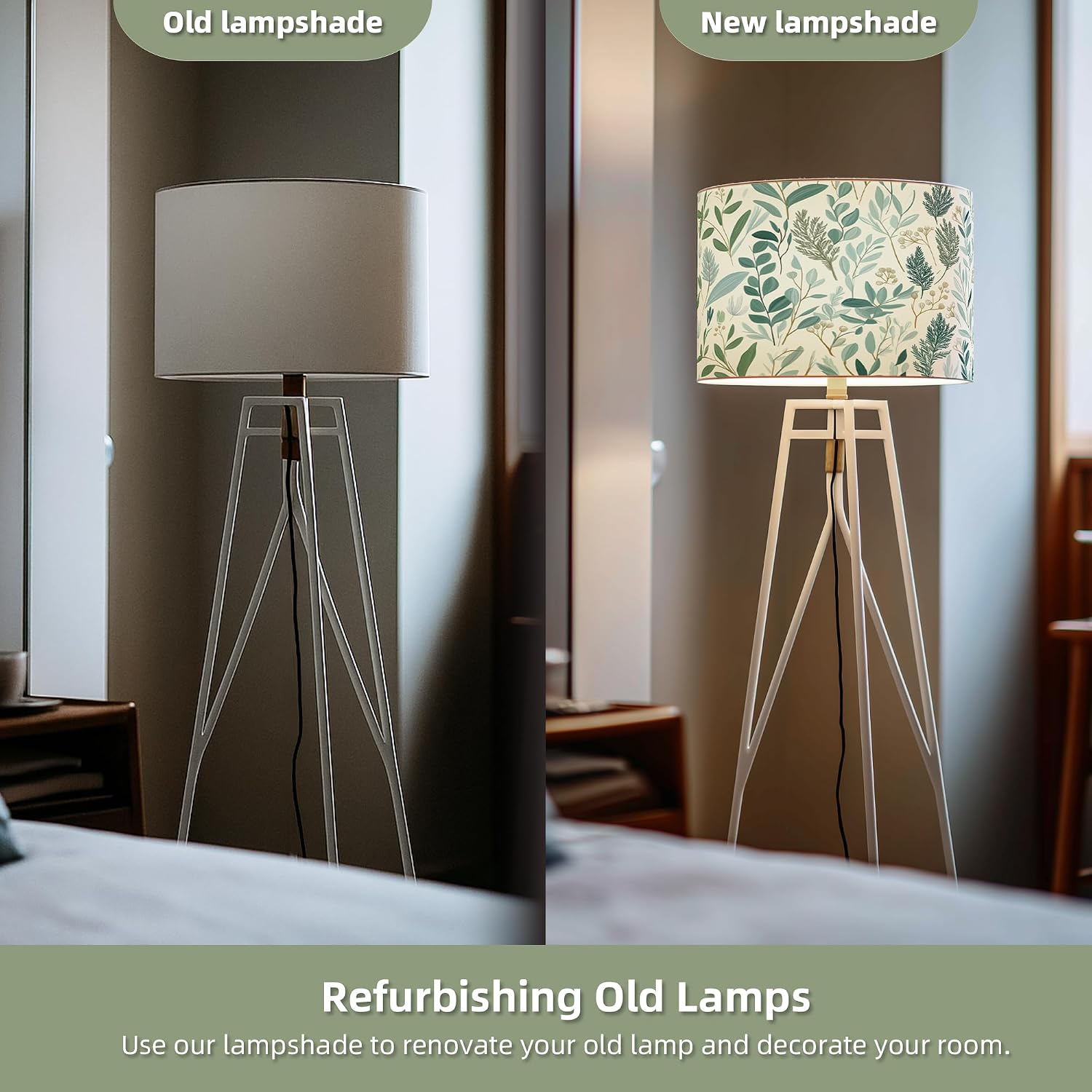 Drum Lamp Shade 13 x 13 x 10 inch, Sage Green Botanical Print Linen Lampshade Replacement for Table Lamps & Floor Lamps, E26 E27 Compatible Spider Fitter Lamp Shade for Bedroom Living Room - Image 3
