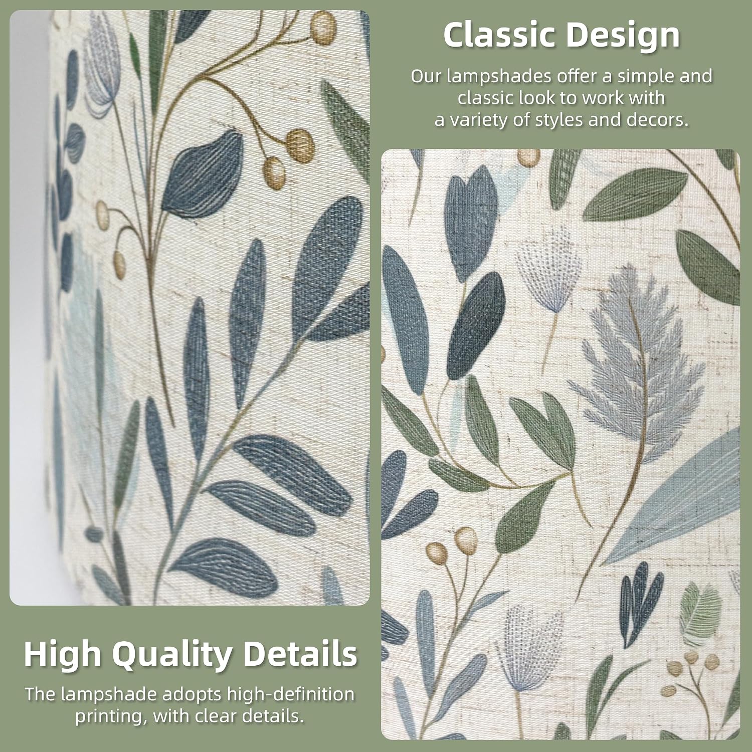 Drum Lamp Shade 13 x 13 x 10 inch, Sage Green Botanical Print Linen Lampshade Replacement for Table Lamps & Floor Lamps, E26 E27 Compatible Spider Fitter Lamp Shade for Bedroom Living Room - Image 5