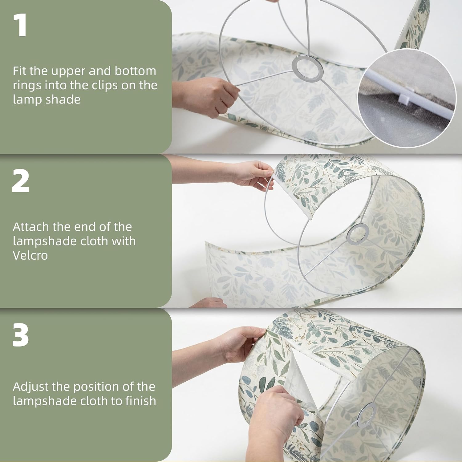 Drum Lamp Shade 13 x 13 x 10 inch, Sage Green Botanical Print Linen Lampshade Replacement for Table Lamps & Floor Lamps, E26 E27 Compatible Spider Fitter Lamp Shade for Bedroom Living Room - Image 6