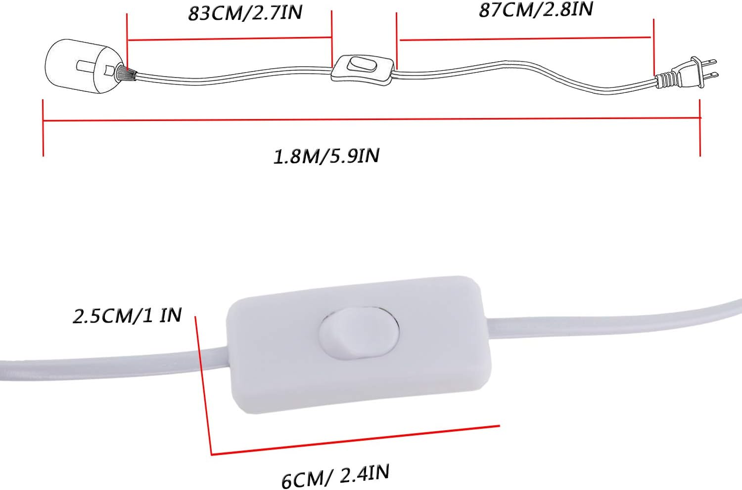 E26 Light Socket with Plug: 5.9FT Extension with Cord On/Off Switch - Image 4