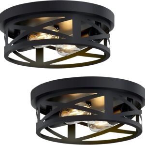 SKEJAO Flush Mount Ceiling Light Fixture,Black 2-Light Hallway Light Fixtures Ceiling,Light Fixtures Ceiling Mount for Farmhouse,Kitchen,Hall,Bedroom,Bathroom (2 Pack)