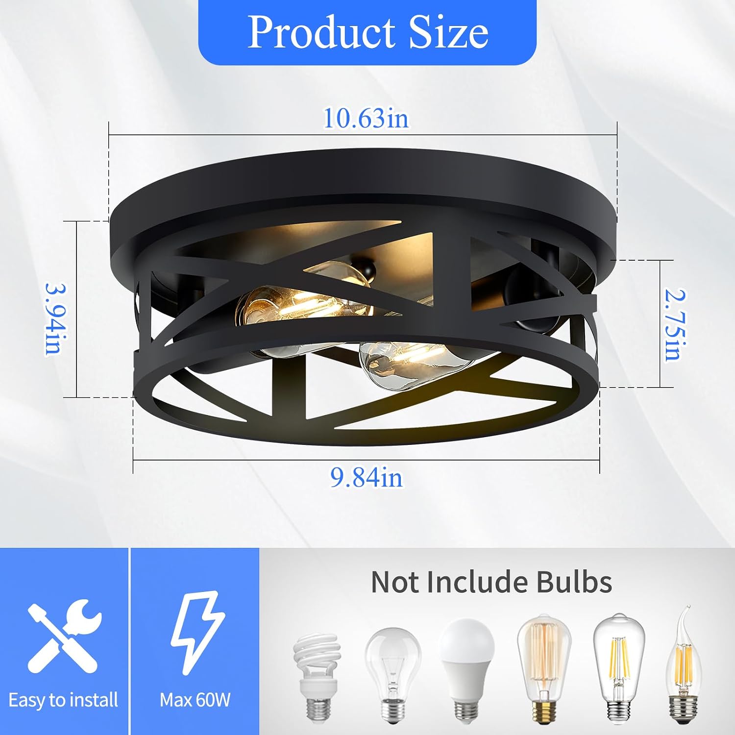 SKEJAO Flush Mount Ceiling Light Fixture,Black 2-Light Hallway Light Fixtures Ceiling,Light Fixtures Ceiling Mount for Farmhouse,Kitchen,Hall,Bedroom,Bathroom (2 Pack) - Image 2