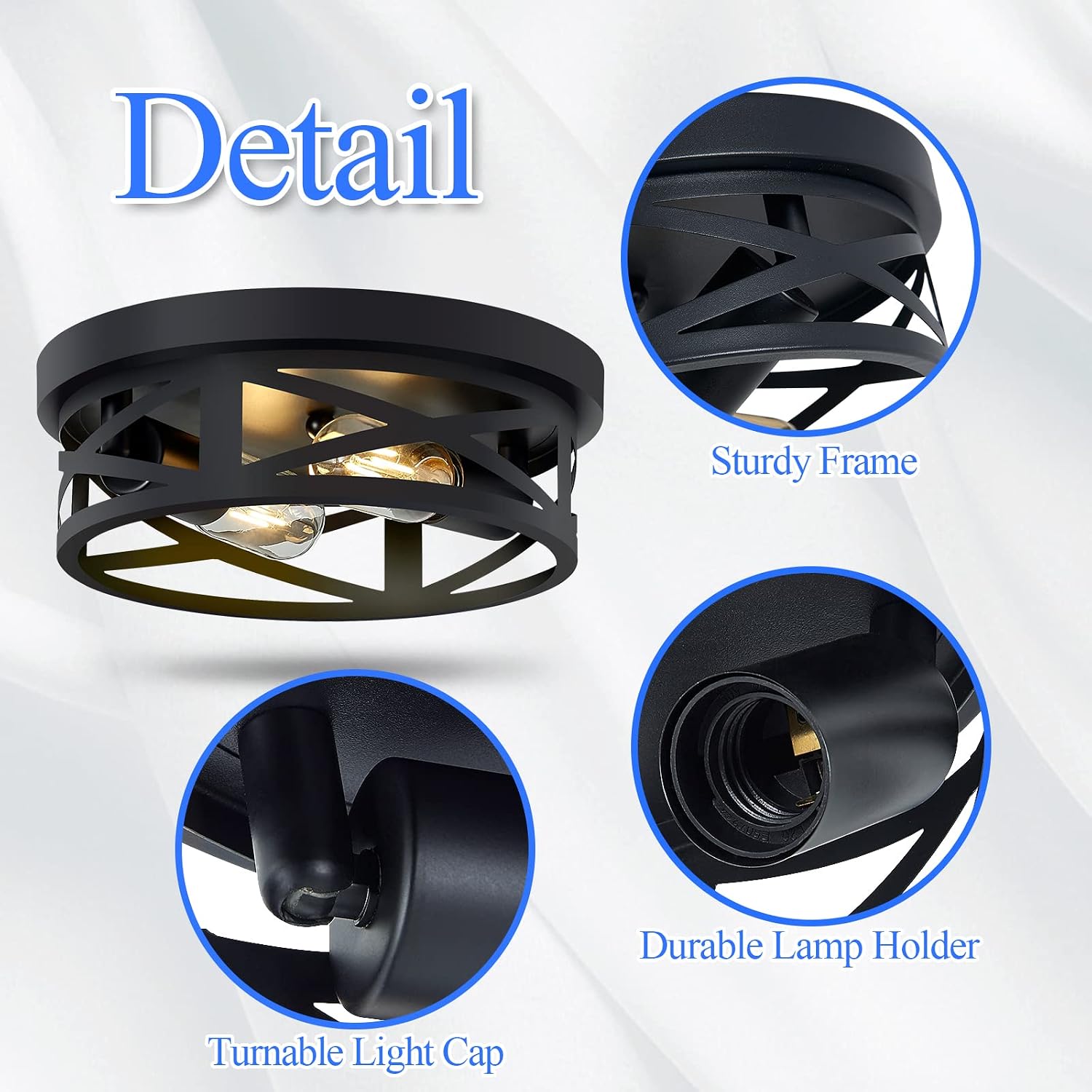 SKEJAO Flush Mount Ceiling Light Fixture,Black 2-Light Hallway Light Fixtures Ceiling,Light Fixtures Ceiling Mount for Farmhouse,Kitchen,Hall,Bedroom,Bathroom (2 Pack) - Image 5