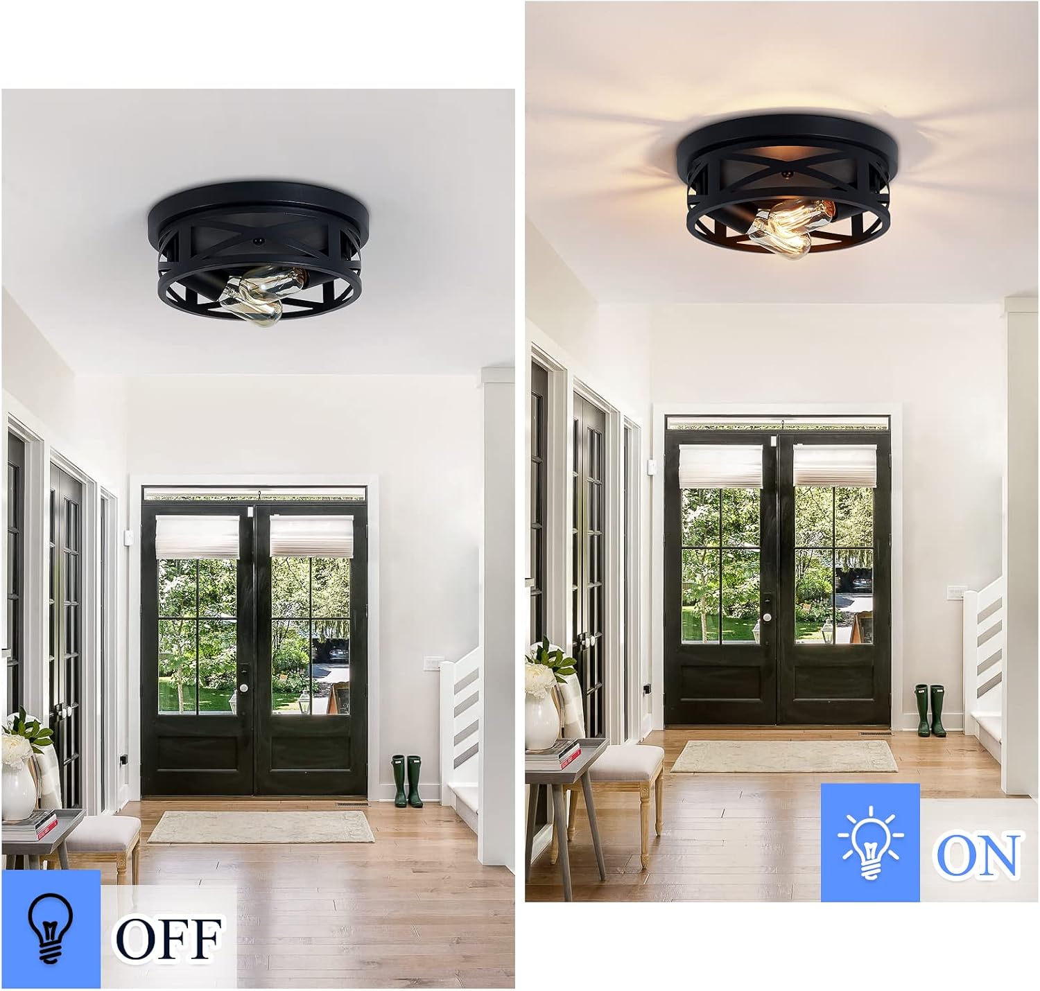 SKEJAO Flush Mount Ceiling Light Fixture,Black 2-Light Hallway Light Fixtures Ceiling,Light Fixtures Ceiling Mount for Farmhouse,Kitchen,Hall,Bedroom,Bathroom (2 Pack) - Image 6